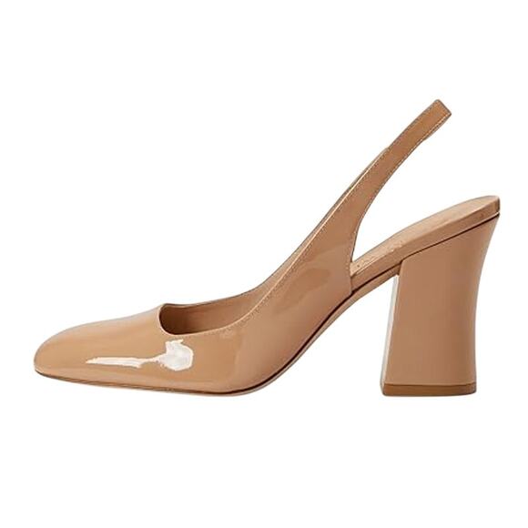 Stuart Weitzman Womens Curve Block Slingback Heels US 8 Nude Patent Leather NWOB - Picture 2 of 12